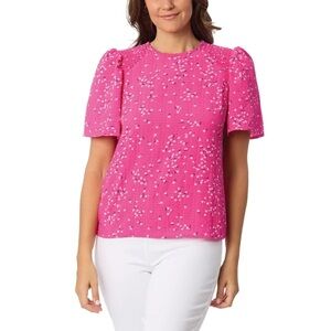 Draper James Pink Blouse with Boxy Style and Short Puff Sleeves